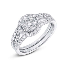 0.74ct 14k White Gold Diamond Cluster Wedding Set