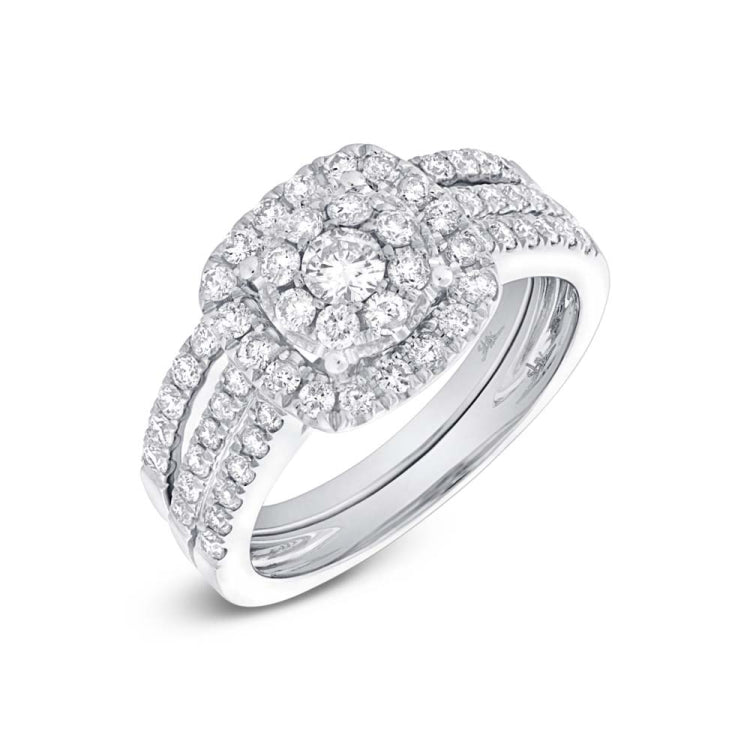 1.07ct 14k White Gold Diamond Cluster Wedding Set