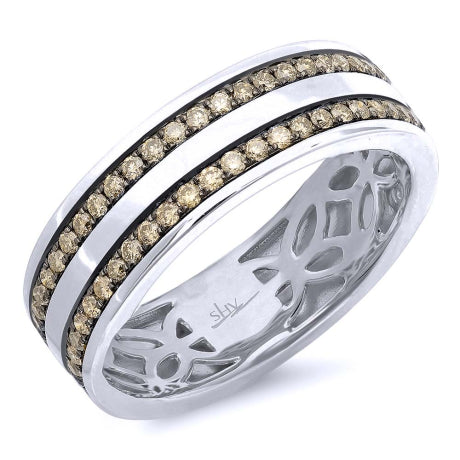 0.86ct 14k White Gold Champagne Diamond Men's Band Size 10.5
