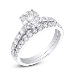 1.03ct 14k White Gold Diamond Cluster Wedding Set