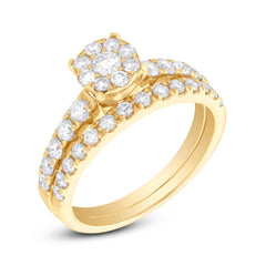 1.03ct 14k Yellow Gold Diamond Cluster Wedding Set