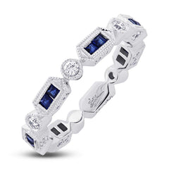 0.33ct Diamond & 0.47ct Blue Sapphire 14k White Gold Diamond Eternity Band Size 4.5