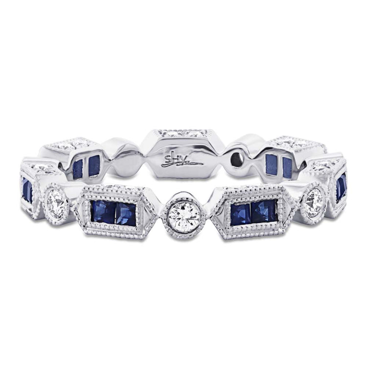 0.33ct Diamond & 0.47ct Blue Sapphire 14k White Gold Diamond Eternity Band Size 4.5