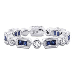 0.33ct Diamond & 0.47ct Blue Sapphire 14k White Gold Diamond Eternity Band Size 4.5