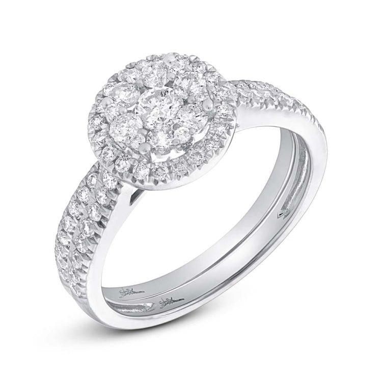 0.90ct 14k White Gold Diamond Cluster Wedding Set