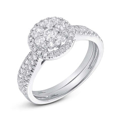 0.90ct 14k White Gold Diamond Cluster Wedding Set