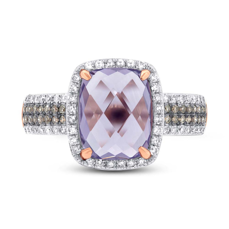 0.45ct White & Champagne Diamond & 3.21ct Amethyst Rose Gold Ring