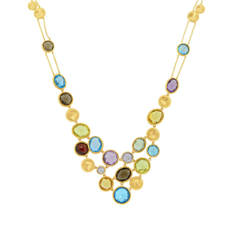0.17ct Diamond & 38.18ct Multi-color Stone 14k Yellow Gold Necklace