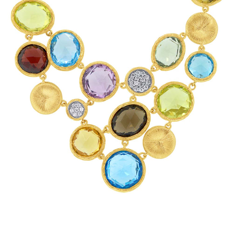 0.17ct Diamond & 38.18ct Multi-color Stone 14k Yellow Gold Necklace