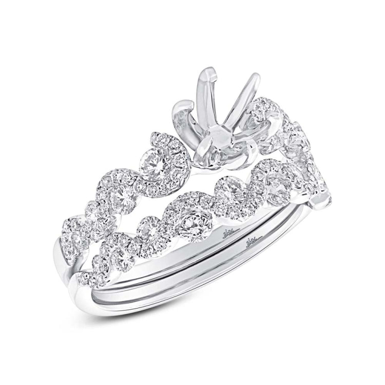 1.04ct 14k White Gold Diamond Semi-mount Ring 2-pc for 1.00ct Center