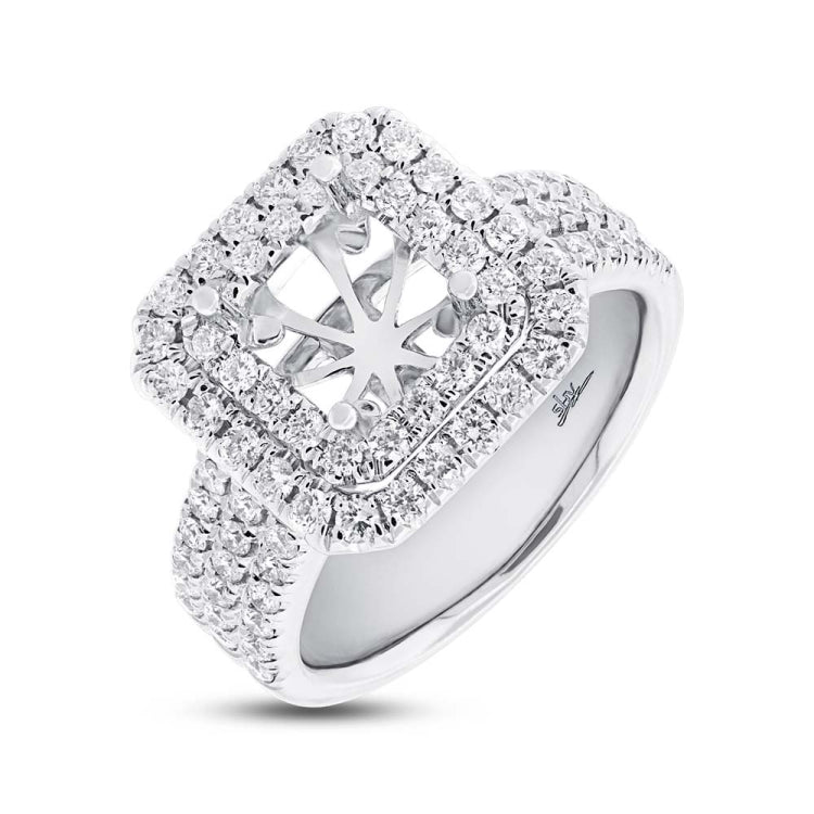 1.08ct 14k White Gold Diamond Semi-mount Ring for 6.5x6mm Center