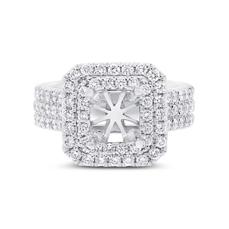 1.08ct 14k White Gold Diamond Semi-mount Ring for 6.5x6mm Center