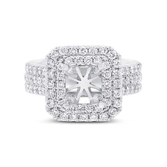 1.08ct 14k White Gold Diamond Semi-mount Ring for 6.5x6mm Center