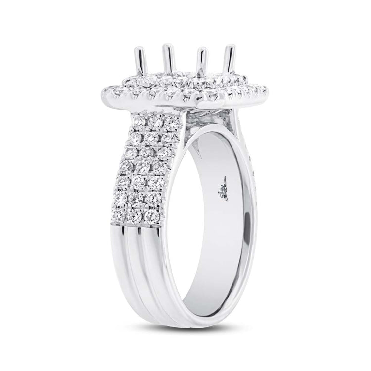 1.08ct 14k White Gold Diamond Semi-mount Ring for 6.5x6mm Center