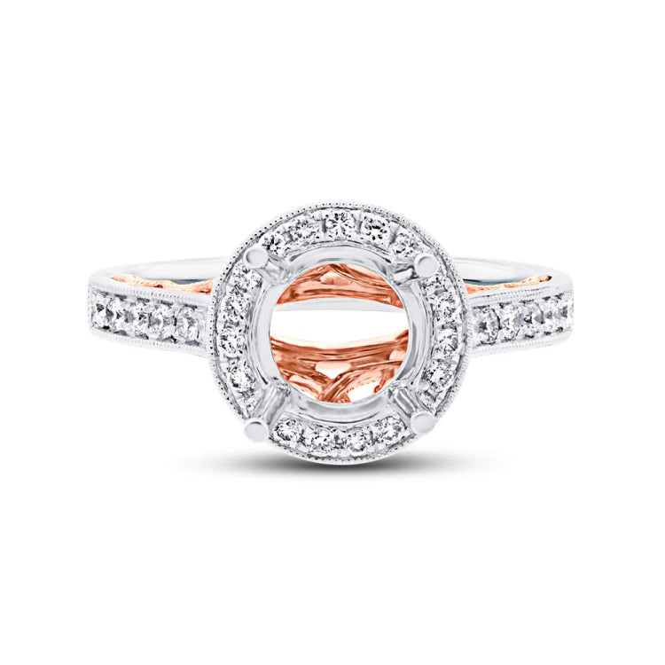0.36ct 14k Two-tone Rose Gold Diamond Semi-mount Ring for 1.50ct Center