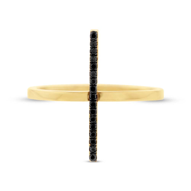 0.15ct 14k Yellow Gold Black & White Diamond Bar Lady's Ring Size 6