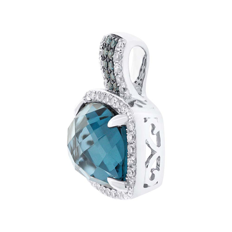 0.19ct Diamond & 3.99ct London Blue Topaz 14k White Gold Pendant