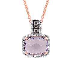 0.23ct White & Champagne Diamond & 3.08ct Amethyst Rose Gold Pendant