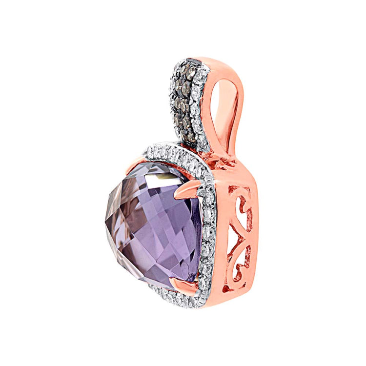 0.23ct White & Champagne Diamond & 3.08ct Amethyst Rose Gold Pendant