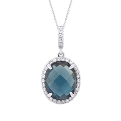 0.16ct Diamond & 3.44ct London Blue Topaz 14k White Gold Pendant