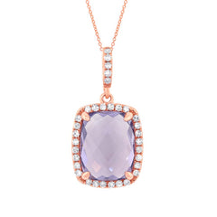 0.18ct Diamond & 3.12ct Amethyst 14k Rose Gold Pendant