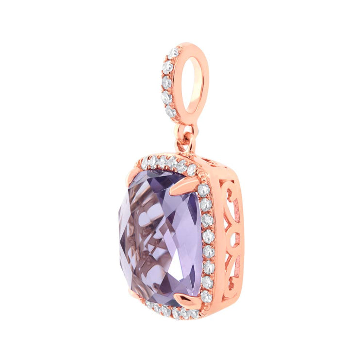0.18ct Diamond & 3.12ct Amethyst 14k Rose Gold Pendant