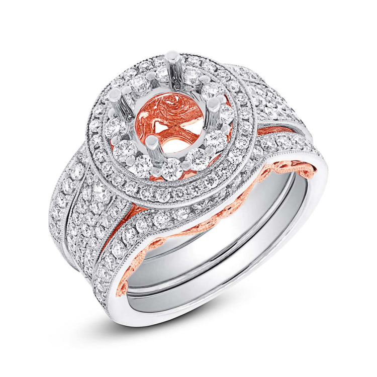 1.28ct 14k Two-tone Rose Gold Diamond Semi-mount Ring 3-pc