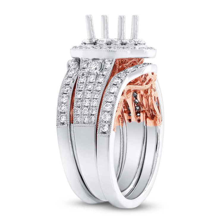 1.28ct 14k Two-tone Rose Gold Diamond Semi-mount Ring 3-pc