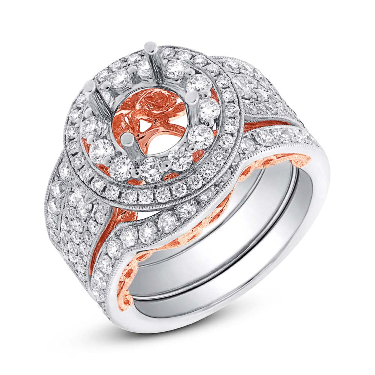 1.53ct 14k Two-tone Rose Gold Diamond Semi-mount Ring 3-pc