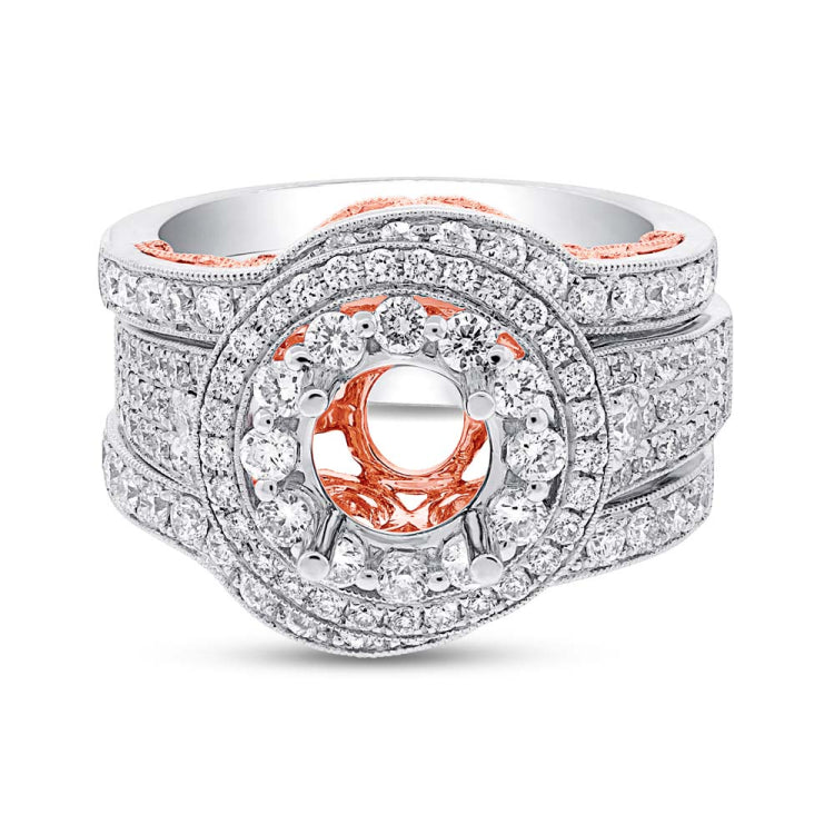1.53ct 14k Two-tone Rose Gold Diamond Semi-mount Ring 3-pc
