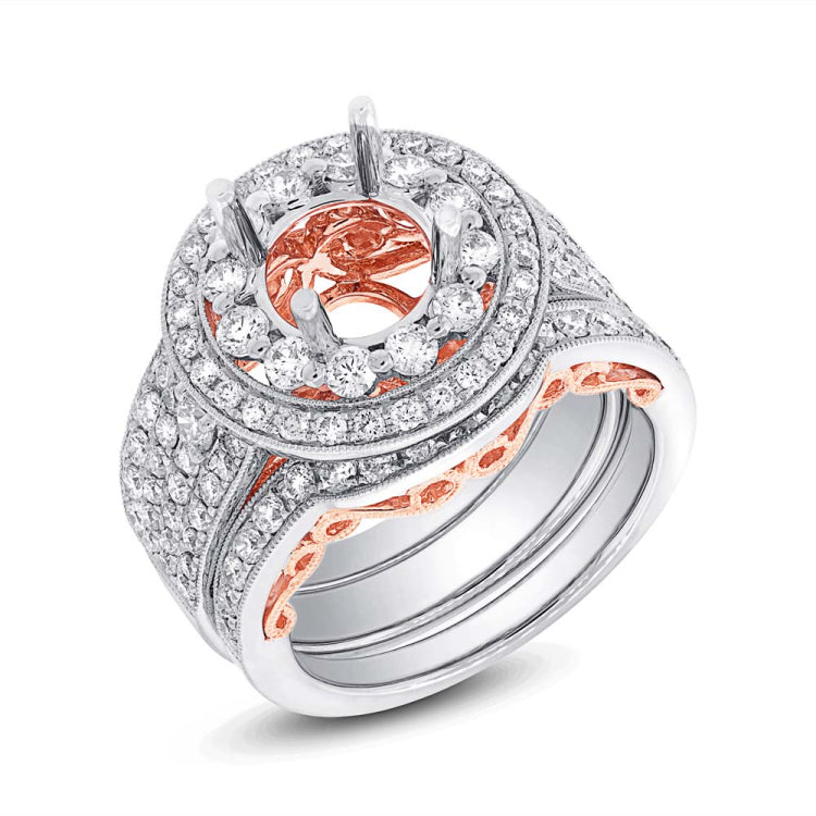 1.80ct 14k Two-tone Rose Gold Diamond Semi-mount Ring 3-pc
