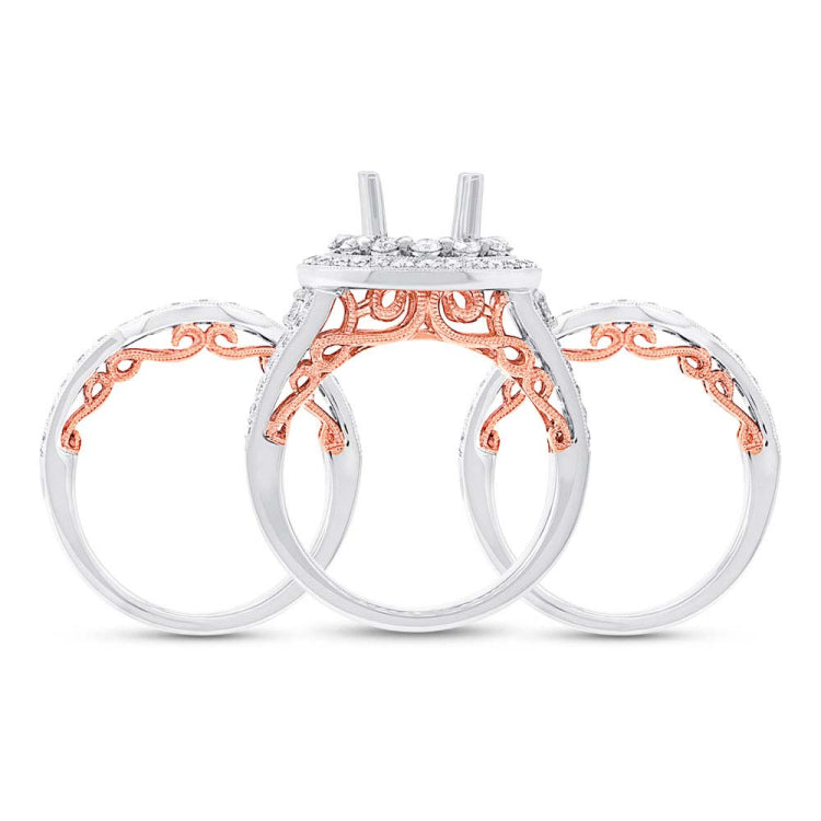 1.80ct 14k Two-tone Rose Gold Diamond Semi-mount Ring 3-pc