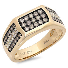 0.87ct 14k Yellow Gold White & Champagne Diamond Men's Ring Size 7