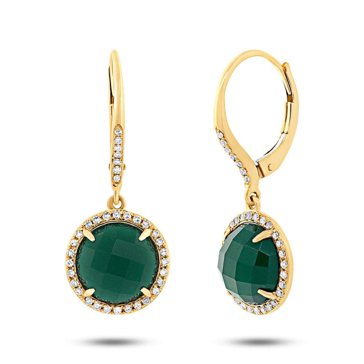 0.21ct Diamond & 3.86ct Green Agate 14k Yellow Gold Earring