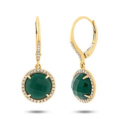 0.21ct Diamond & 3.86ct Green Agate 14k Yellow Gold Earring