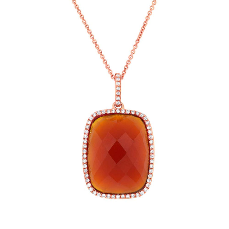 0.19ct Diamond & 8.53ct Red Agate 14k Rose Gold Pendant
