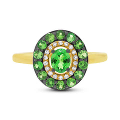 0.08ct Diamond & 0.84ct Green Garnet 14k Yellow Gold Ring