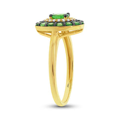 0.08ct Diamond & 0.84ct Green Garnet 14k Yellow Gold Ring