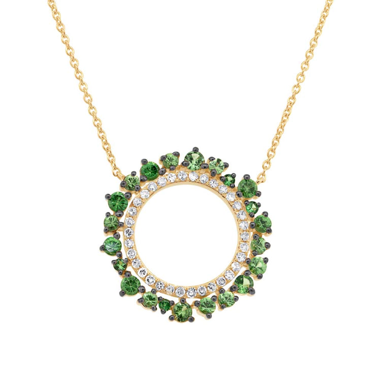 0.17ct Diamond & 0.81ct Green Garnet 14k Yellow Gold Necklace