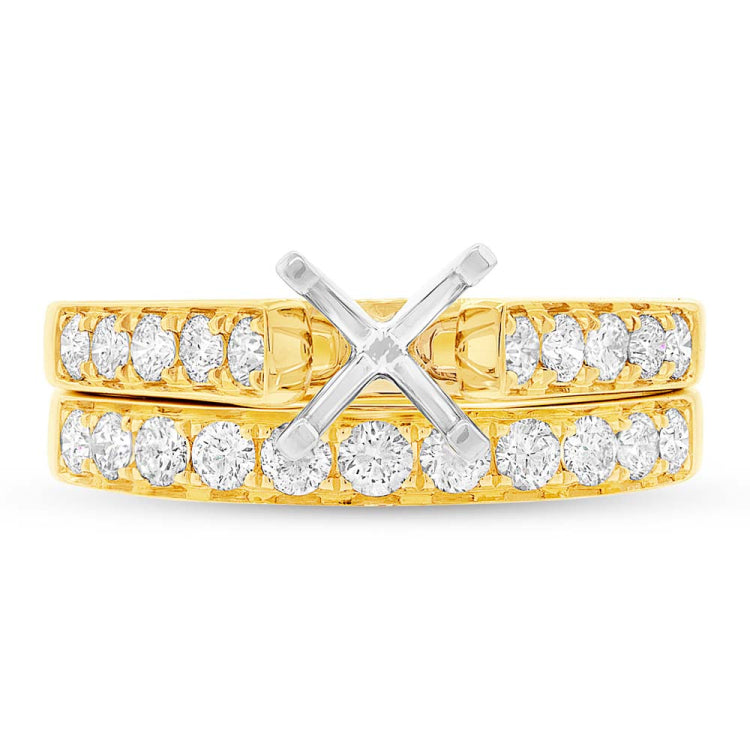 0.76ct 14k Yellow Gold Diamond Semi-mount Ring 2-pc for 0.75ct Center