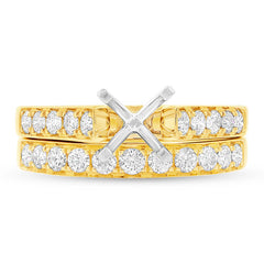 0.76ct 14k Yellow Gold Diamond Semi-mount Ring 2-pc for 0.75ct Center