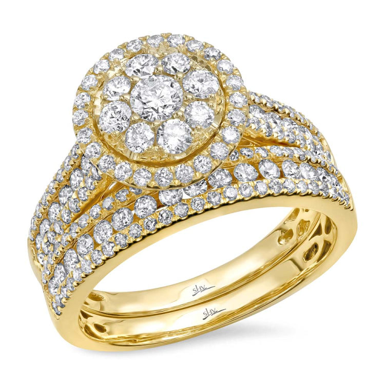 1.46ct 14k Yellow Gold Diamond Wedding Set Cluster