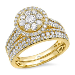 1.46ct 14k Yellow Gold Diamond Wedding Set Cluster