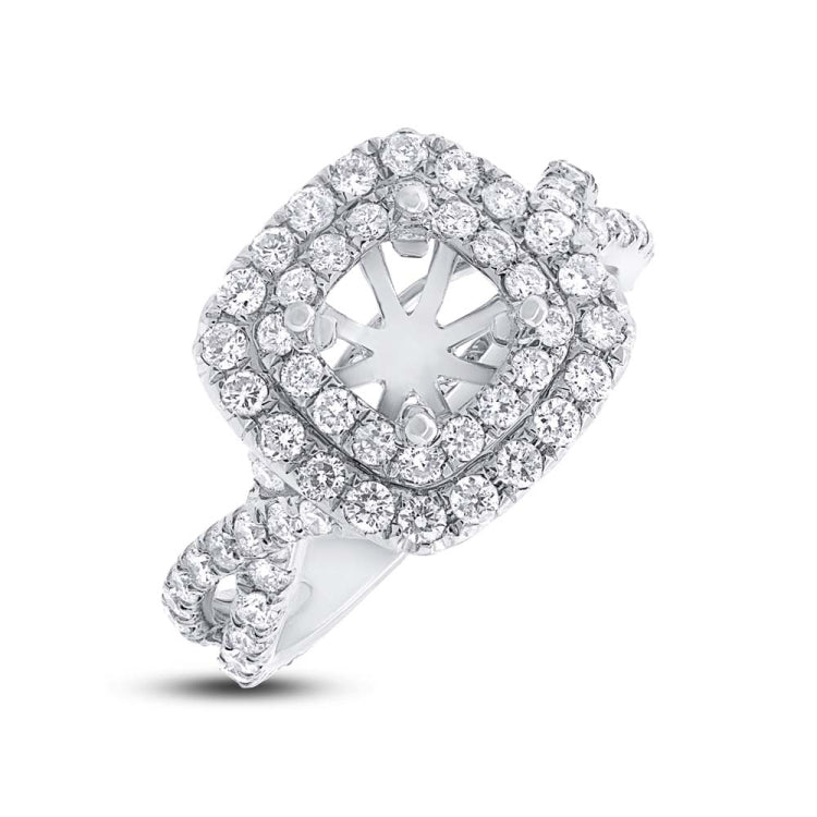 1.20ct 14k White Gold Diamond Semi-mount Ring for 5.5x5.5mm Center