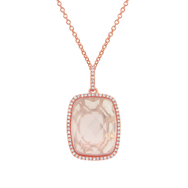 0.19ct Diamond & 8.92ct Rose Quartz 14k Rose Gold Pendant