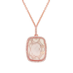 0.19ct Diamond & 8.92ct Rose Quartz 14k Rose Gold Pendant