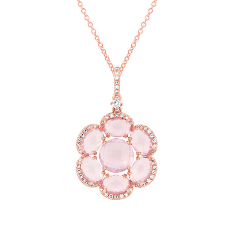 0.20ct Diamond & 3.82ct Rose Quartz 14k Rose Gold Pendant