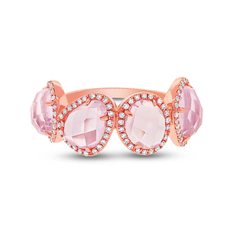 0.27ct Diamond & 4.03ct Rose Quartz 14k Rose Gold Ring Size 6