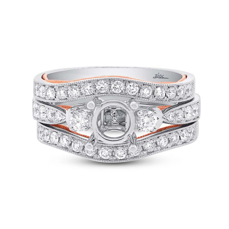 0.86ct 14k Two-tone Rose Gold Diamond Semi-mount Ring 3-pc