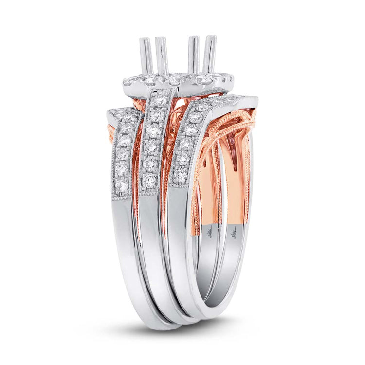 0.98ct 14k Two-tone Gold Diamond Semi-mount Ring 3-pc